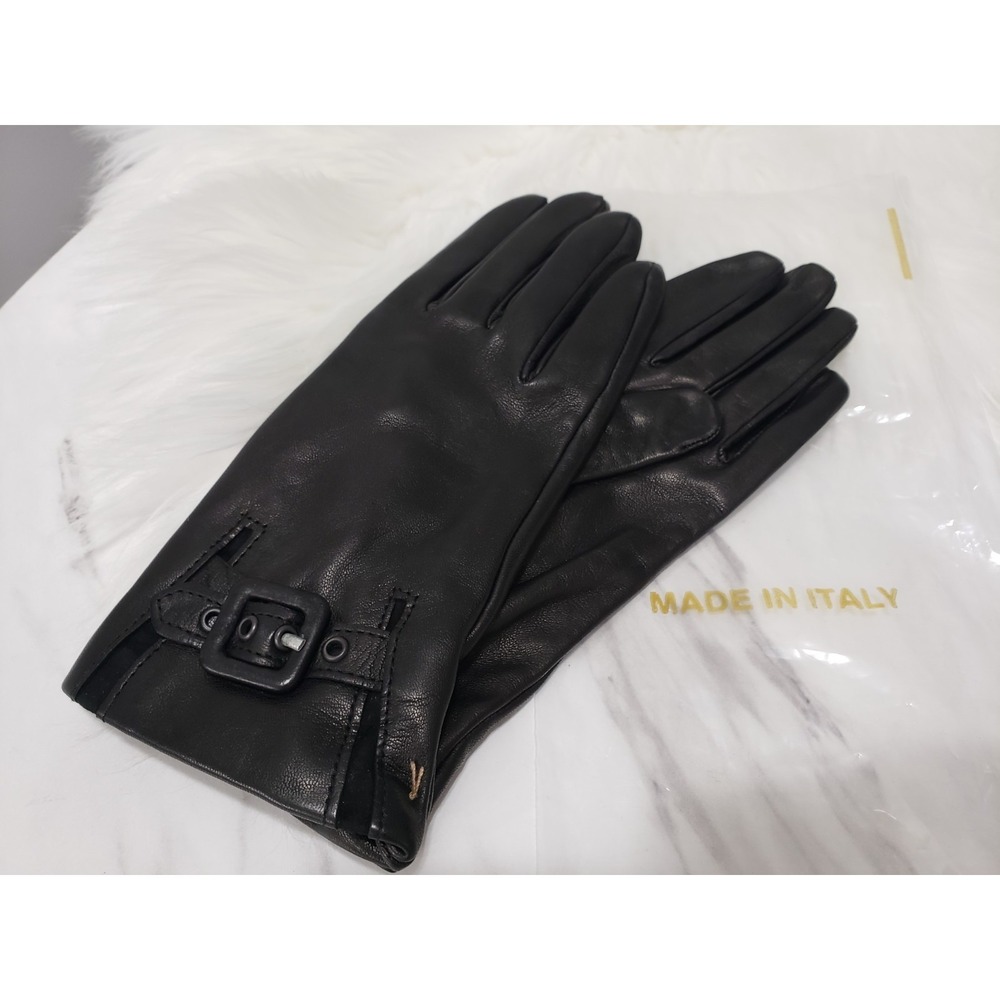 SIZE 7 Vintage Italian Leather Gloves Silk Lined Womens driving buckle gothic